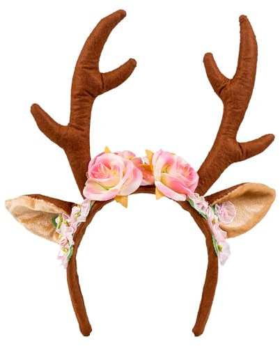 Boland 04276 – pannband ren med öron och blommor, tiara, huvudbonad, rådjur, tillbehör, temafest, karneval, kostym