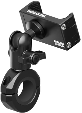 Tackform Black Motorcycle ALL METAL Phone Mount - 20MAXX Spring Cradle | BC3 Universal Clamp Fits 7/8 to 1-1/4 Handlebars | Aluminum | Compatible with iPhones, Galaxy Devices, More | Short Reach Arm