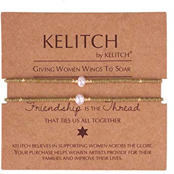 KELITCH 2 Stück Perle Freundschaft Armbänder Miyuki Perlen Gewebt Liebhaber Strang Armbänder Armreifen Geschenke (Grün 01D)