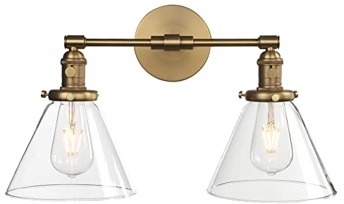Phansthy Wandleuchte wandlampe 2 Flaming Klar GlasTrichter Wandleuchte Vintage Industrie innen Modern Wandbeleuchtung Loft-Wandlampe Küchenwandleuchte(antike Farbe)