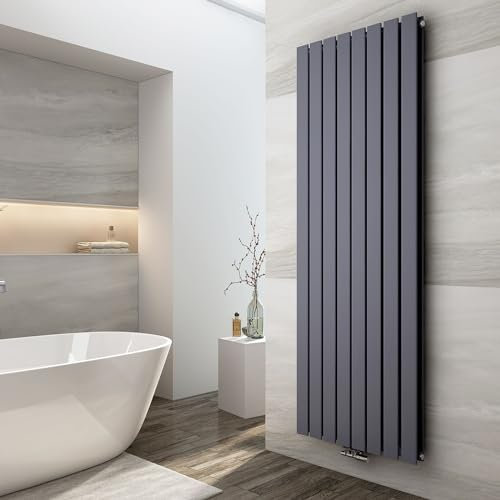 EMKE Heizkörper Vertikal 1800x620mm, Flachheizkörper Mittelanschluss Design Heizkörper Flach Moderne Paneelheizkörper Doppellagig Wandheizkörper Anthrazit 2227 Watt