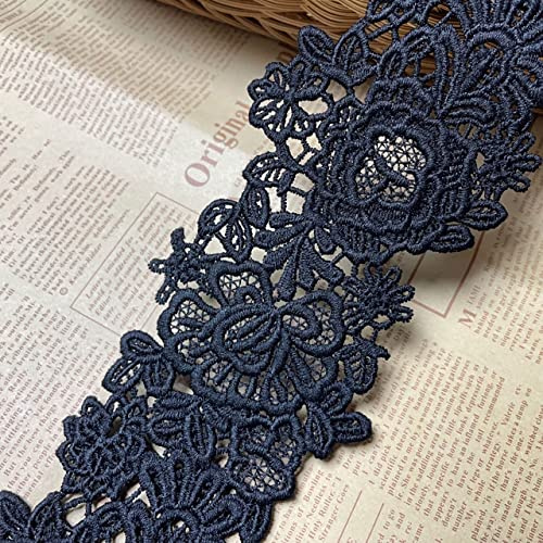 Ajuste de encaje de bordado inelástico con Patrón de Dazzle en 10cm de ancho Cortina, Manteles, Funda que se puede quitar, Ropa de bricolaje nupcial/Accesorios (2 yardas en un paquete) (negro)