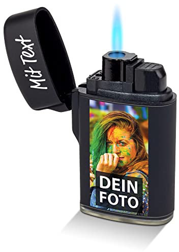 PR Print Royal Feuerzeug selbst gestalten - mit eigenem Foto und Text Bedrucken - Foto-Geschenk - Sturmfeuerzeug, Flüssiggas nachfüllbar I Geschenk Personalisiert - Schwarz gummiert