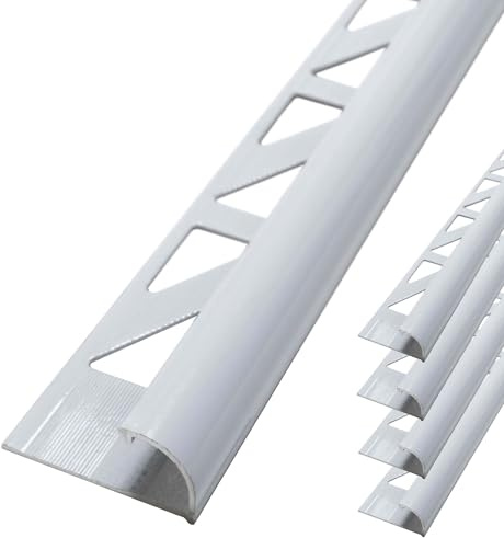 Dalsys 5x Fliesenschiene 2,5m x 12,5mm Weiß Alu | Viertelkreisprofil, Rundprofil, Halbrundprofil, eloxiert, für Fliesen und Bodenbeläge, Kantenschutz