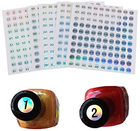 AIGOHOM 5 Feuilles Autocollants Numérotés-1-500 gomettes Autocollantes -Autocollant de Numeros d'Étiquettes Auto-Adhésif Imperméables-pour Marquer Bouteille d'Assaisonnement de Cuisine Verres de Bar