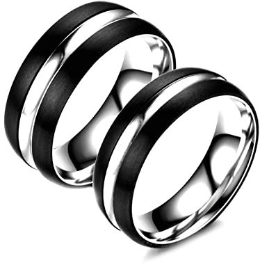 Beydodo Eheringe Edelstahl, Silber Schwarz Ringe Verlobung ohne Stein Poliert Bandringe Trauringe Freundschaftsringe für 2 Damen Gr.62 (19.7) + Herren Gr.65 (20.7)