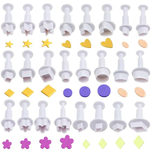 Fondant Plunger Cutters Set- 24 Pcs Fondant Cutters Cake Cutters for Decorating Heart Flower Star Geometric Shape DIY Decorating Mold Tools Set