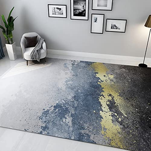 Teppich Gaming Room deko,Leicht Zu Reinigender Teppich Mit Blauem, Grauem Und Goldenem Tintendesign küchen bodenmatten,Teppich weich 80x160cm