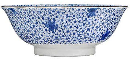 NEFSO Ensaladera Cuenco Ramen de cerámica Restaurante de Porcelana Azul y Blanca Cuenco Alto para Sopa Cuenco para Ensalada de Frutas Cuenco Grande para el hogar (C)