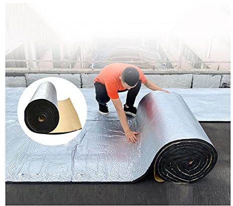 SHUITUKOUU Tapis D'Isolation Acoustique pour Voitures,Coton Isolant Anti-Gel, Coton D'isolation Phonique en Feuille D'aluminium Auto-Adhésive/pour Le Camping De L'abri De Jardin,10mm Thick,1m²