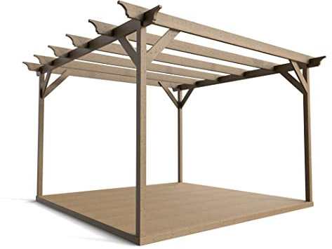 Arbor Garden Solutions Wooden pergola and decking complete DIY kit (3m x 3m Champion gazebo design, Rustis brown finish)
