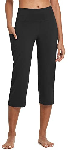 baleaf Pantalon de yoga femme 3/4 décontracté - Pantalon de jogging - Jambe droite - Taille haute - Pantalon d'entraînement - Pantalon de travail - Avec poches - Contrôle du ventre - Pour fitness