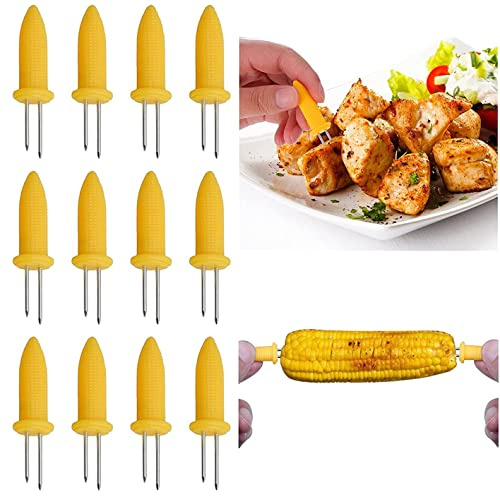 12 soportes para mazorcas de maíz, puntas dobles de acero inoxidable, pinchos de mazorca de maíz de 6 cm, pinchos de maíz dulce para el hogar y camping, parrilla de barbacoa, tenedores de agarre de