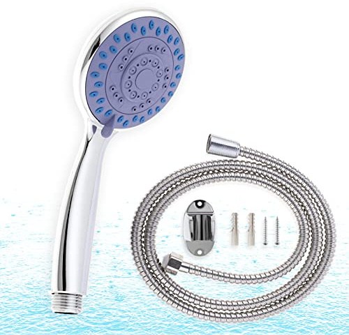 Soffione Multifunzionale + Tubo Doccia Universale da 1.5 m G1/2, 3 Modelli di Uscita,Ugello in Silicone Resistente al Calcare e Allo Sporco,Facile da Installare e Pulire (Tre Marce-06610)