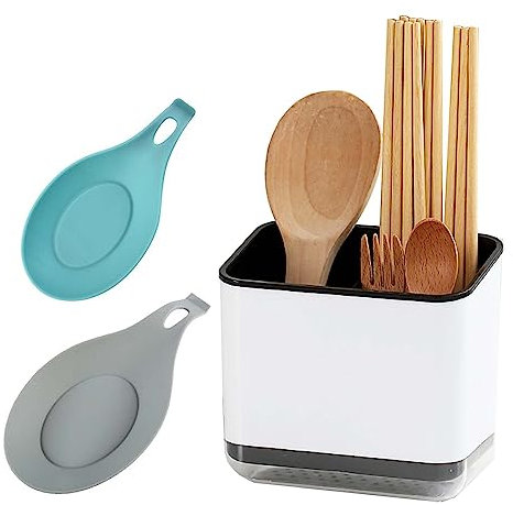 SVOCK Besteck Abtropfbehälter, Schwarz Besteckhalter, Besteckkorb mit 3 Fächern, Besteckhalter Für Spüle und Kieselgel Spoon Holder, Utensil Holder zum Aufbewahren von Messer Gabeln und Löffeln