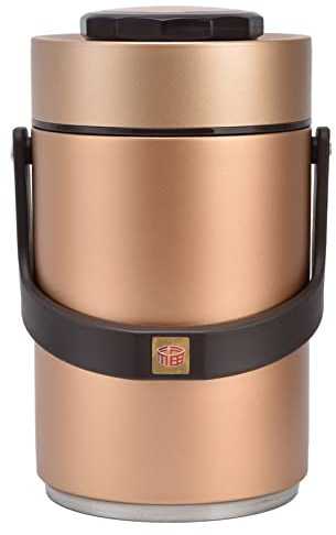 Qiilu Food Flask 2L Termos Para Comida Caliente 24 Horas 304 Stainless Steel 2.3L Vacuum Lunch Box 3 Layers Prevent Leakage Insulated Container For Work Travel (Gold)
