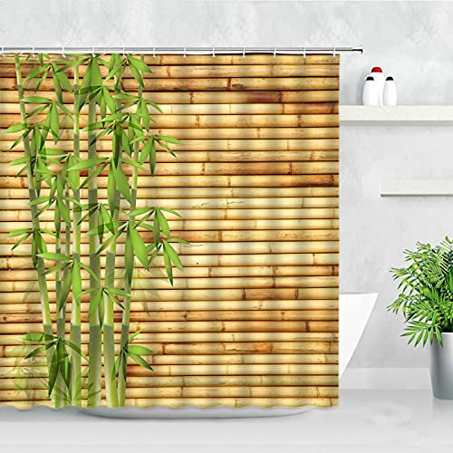 KEPPD Zen-Bambus-Vorhang, Buddhismus, Duschvorhänge, Landschaft, Steingrün, Bambuspflanzen, Landschaft, Badezimmer-Dekor, mehrere Größen, extra lang, XXL, 170 x 170 cm (67 x 67 Zoll), Duschvorhang