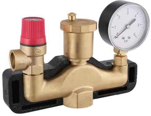 AQUA HEATING Sicherheitsgruppe mit Isolierung Warmwasserspeicher 1 Zoll 3 Bar mit Rückschlagventil Entlüftungsventil Manometer Zentralheizung Fußbodenheizung