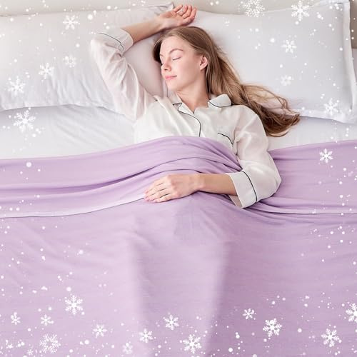 EMME Kühldecke Kühlende Decke, Arc-Chill Q-Max>0,5, 228 x228 cm, 2 in 1 Doppelseitige Dünne Sommerdecke, Leicht Atmungsaktiv Tagesdecken, Sofa Decken,Bettüberwurf Groß Kuscheldecke,Lavendel