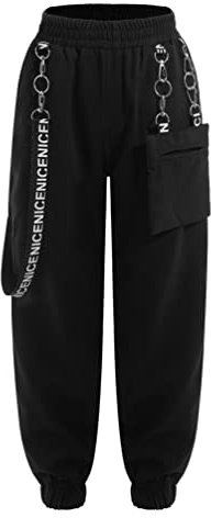 Miaeowve Girls Hip Hop Dance Trousers Kids Cargo Pants Chain Pocket Elastic Waist Jogger Sweatpants Streetwear Dancewear Black 11-12 Years