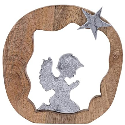 Amago home Dekofigur Betender Engel 20x20cm Holzfigur Glücksengel Mangoholz Aluminium