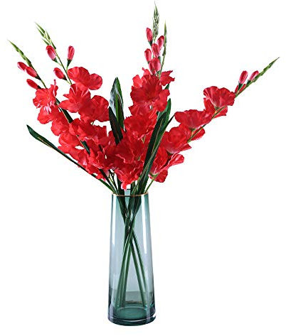Vasen, künstliche Kunstblumen, Pflanzen, 5 Stück, 76,2 cm, Orchideen, Kunstblumen, Einzelstiel, Gladiolen, Kunstblumen for Zuhause, Garten, Party, Hochzeit, Dekoration / 1 (Farbe: Rot) (Farbe: Vase, G