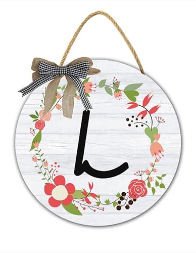 Nachnamenschild für Haustür, Dekoration, L Monogrammierter Initialen-Türhänger, 30 cm, personalisierter Kranz, Brief, Türaufhängung, Einweihungsgeschenk