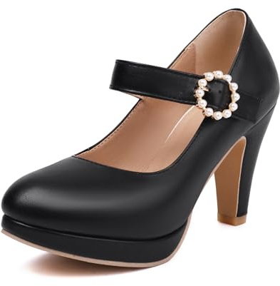 Moda Donna Tacchi Alti Piattaforma Arco Pompe Punta Rotonda Pelle Estate Scarpe Dolci（Black 6-2，39）