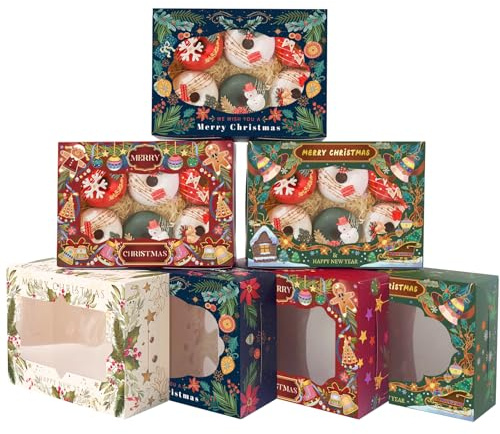 Gcardist Weihnachten 12 Stück Backboxen mit Fenster,15x21x6,85cm, Gebäckboxen im Retro-Design, Keksboxen für Bäckereien, dick und stabil