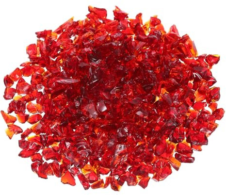 QUARKZMAN 1 Livre Feu Verre Pierre, 6-9 mm Élevé Lustre Réfléchissant Foyer Fosse Verre Roches pour Cheminée Feu Fosse Table Maison Jardin Décoration, Vase Remplisseuse, Rouge