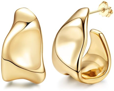 Adramata Silber 925 Creolen 14K Vergoldete Hängende Hypoallergene Offene Gold-Tropfen Chunky Statement Ohrringe für Damen - Goldschmuck Geschenke