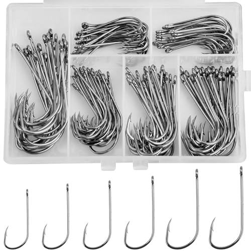 120stk Baitholder Angelhaken Kit,Baitholder Haken mit langem Schaft 2 Köderhalter Widerhaken Schnabelköderhalter Aalhaken Wurmhaken Köderfischhaken Jig Fischhaken Salzwasser Angelzubehör