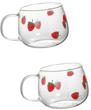 Hoement 2 Stück Glasbecher Mit Erdbeer-design Große Kapazität Kaffeetasse Mit Griff Dekorative Tasse Für Zuhause Büro Café