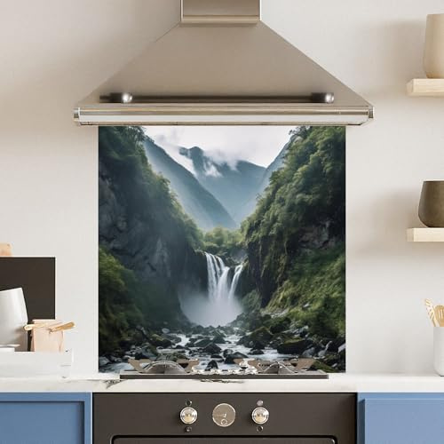 Toughened 6mm Glass Kitchen Splashback 60 x 60cm Waterfall Landscape - Polished Heat Resistant Back Splash for Cookers Hob