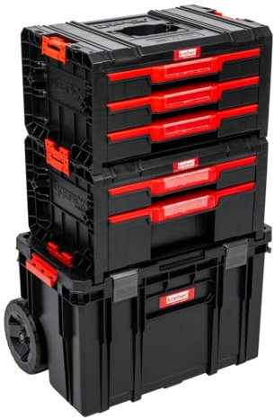 XL Werkzeugtrolley, Werkstattkoffer Set, Werkstattwagen Set ausQ-Brick Serie mit viel Zubehör! B x T x H in cm: 53 x 38 x 98 cm ! Der mobile Alleskönner - Privat & Gewerbe (SET 6)