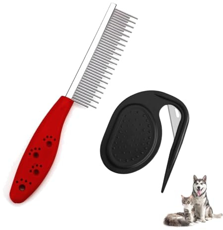 GVSS 1 Pièce Peigne Chat Poil Long Rouge,avec Peigne Coupe Noeud Chat Noir