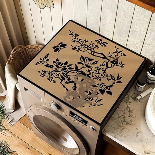 Highdi Housse de Protection pour Machine à Laver Top, Coussin de Machine à Laver Antidérapant Housse de Machine à Laver pour Machine à Laver Ou Sèche-Linge (30 * 40cm,Feuilles rétro 3)
