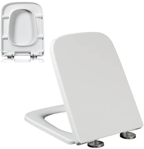 Giural 04a,PP,Abattant WC avec Frein de Chute, Lunette WC avec Charnière en Métal, Cuvette Toilette avec Fermeture en Douceur, Dégagement Rapide, Facile à Nettoyer, Lunette de Toilette Carré, Blanc