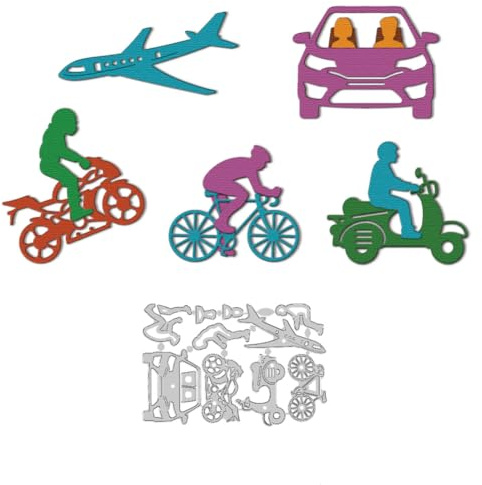 DELORIGIN Stanzformen Für Transportmittel Menschen Reise Stanzformen Metallprägeschablonen Stanzschablonen Neuheiten 2025 Für Die Kartengestaltung Dekoration DIY Scrapbooking Reisealbum Basteln
