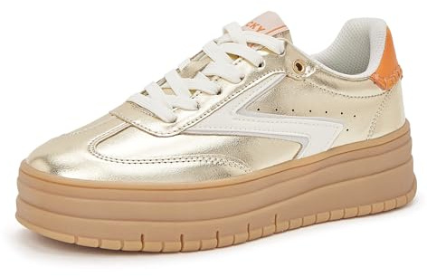 LUCKY STEP Women's Platform Sneakers Gum Sole Suede Casual Classic Retro Rubber Thick Sole Trendy Fashion Tennis Walking Shoes