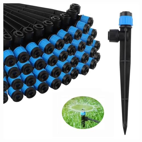 Kalolary Drip Irrigation Emitters - Quick Connect Adjustable 360 Degree Water Flow Drippers Emitters for 1/4 Tubing, Garden Irrigation Drippers for House Garden Flower （Vortex-50P, Blue)
