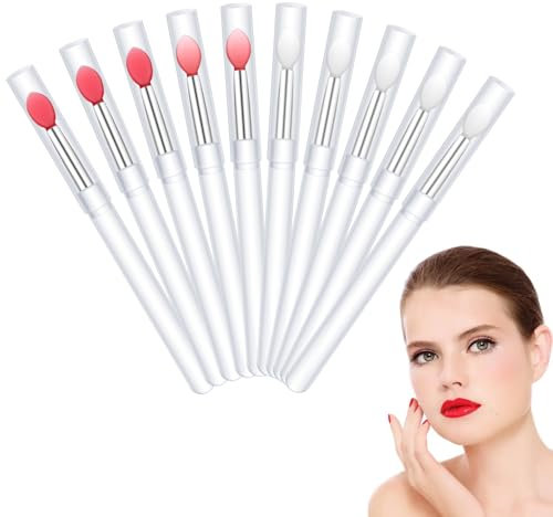 TIESOME 10PCS Silicone Lip Applicator, Reusable Lip Brush with Caps Soft Silicone Mask Applicator for Lipstick Gloss Balm Eyeshadow Makeup Tool(Light Pink White Rose Red Deep Pink)