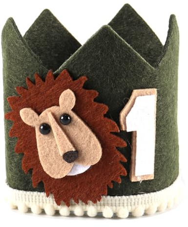 Nicear Corona de cumpleaños del Rey León para niños, sombrero ajustable para el primer cumpleaños con accesorios para fotos, decoraciones para fiestas