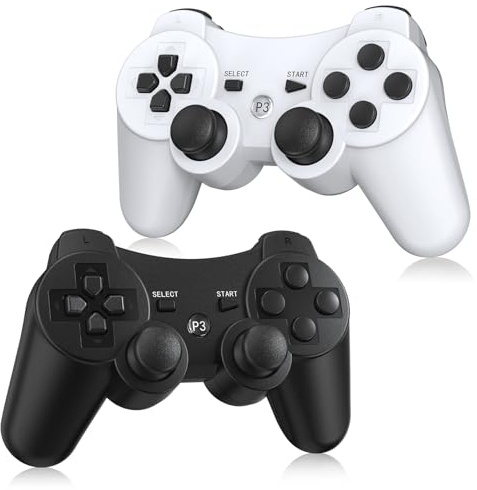 Yinjie Lot de 2 manettes sans fil compatibles avec PS3, avec 2 câbles de charge, compatibles avec Playstation 3 – Noir et blanc
