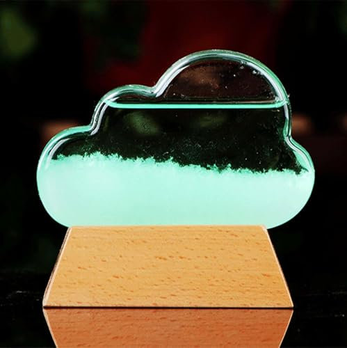 Storm Glass Weather Predictor, Weather Predicting Storm Glass, Barometer Bottle with Wood Base, Vintage Desktop Decor with Crystal Predictor, Unique Home Office Gift Green