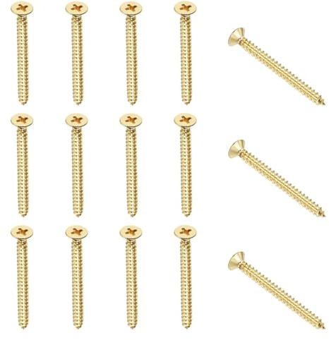 YELARXI Brass Wood Screws Self Tapping Screws, M4 x 40 mm Flat Cross Head Fit for Door Hinges Electronics Furniture (25 Pack, Gold Tone)