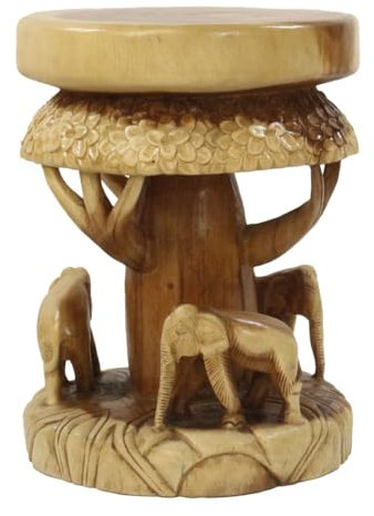 Oriental Galerie Elefanten-Hocker Rund-Hocker Holz-Hocker Blumen-Hocker Holz ca. 45 cm Natur