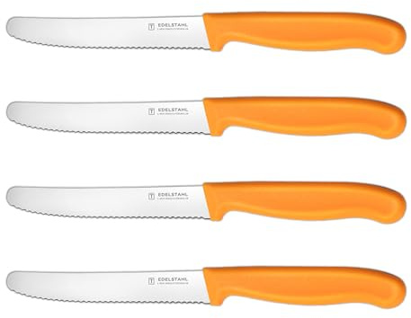 targzier Tomato Knife Set of 4,Serrated Small Knives,Sharp Dinner Knives | 11cm Stainless Steel,Small Kitchen Knives,Wavy Edge Tomato Knives,Ergonomic PP Handle Utility Knifes,Orange,Dishwasher Safe
