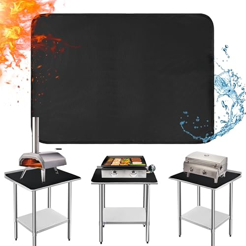 Khongoo Heat Resistant Mat Under BBQ Grill, Fireproof Mat to Protect Your Outdoor Prep Grill Table, Waterproof & Oilproof BBQ Mats for Portable Charcoal, Gas Grills, Pizza Oven, 50x60cm, Black