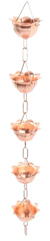 Jiawu Catena per la Pioggia, Raccoglitore e Deviatore di Acqua Piovana per Grondaie, 3,28 Piedi di Rame Puro a Forma di Fiore, Catena Decorativa per la Raccolta dell'Acqua Piovana (Petalo a Forma)